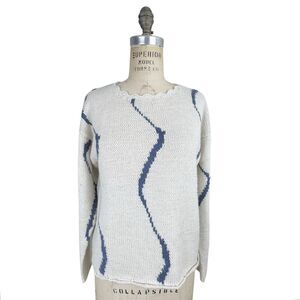 Womens 100% Alpaca Hand Knit‎ Sweater M Ivory & Blue Soft The Sweater Venture